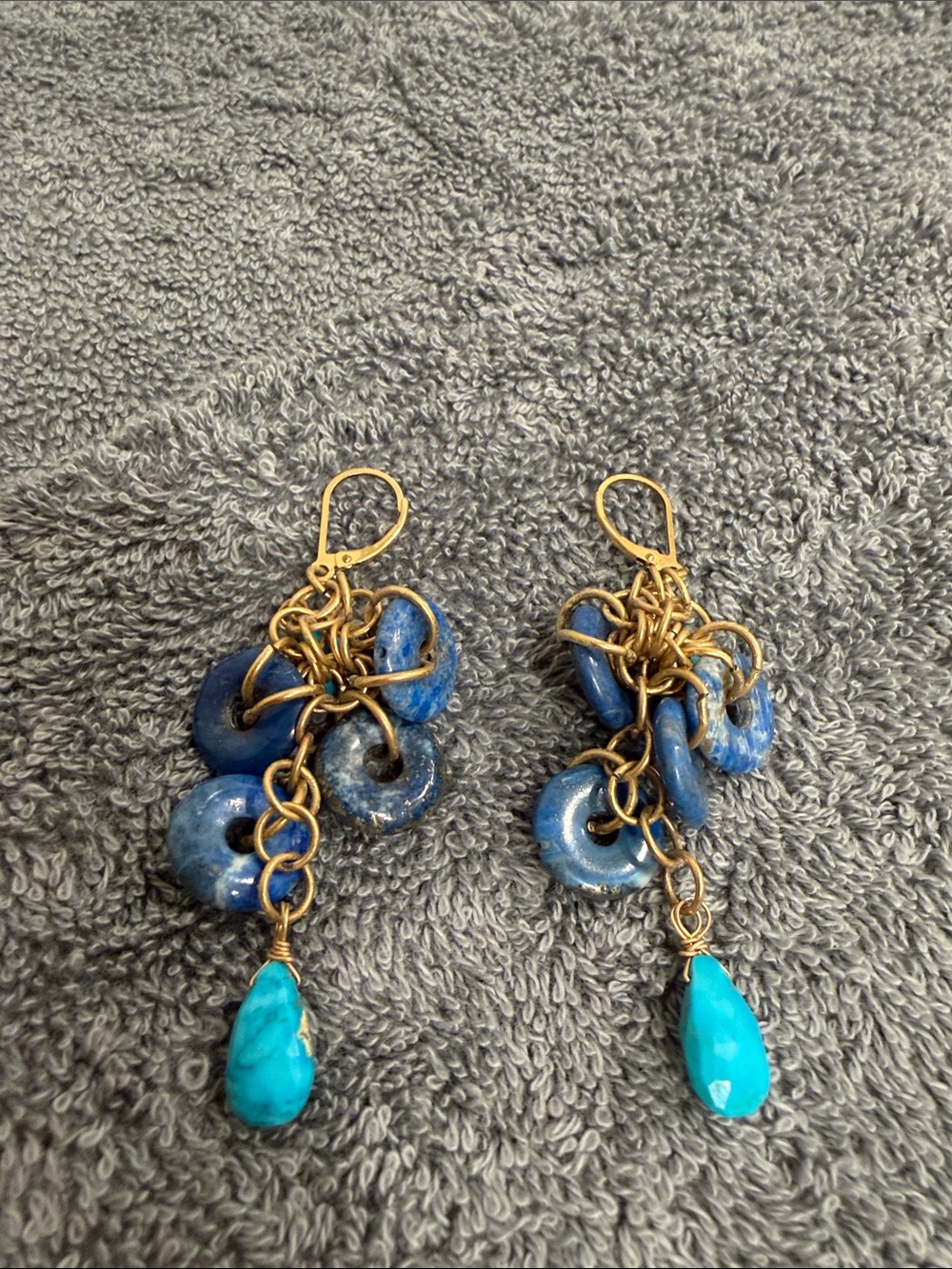 Neiman Marcus Blue and Turquoise Beaded Dangle Earrings